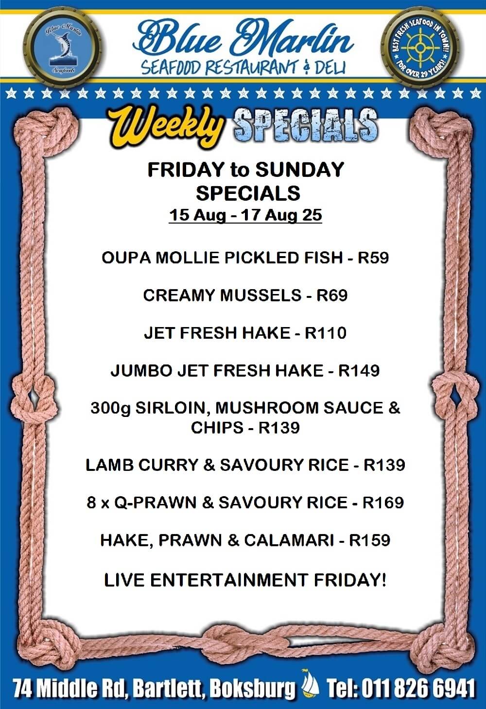 Blue Marlin Seafood Restaurant Boksburg Special Offers